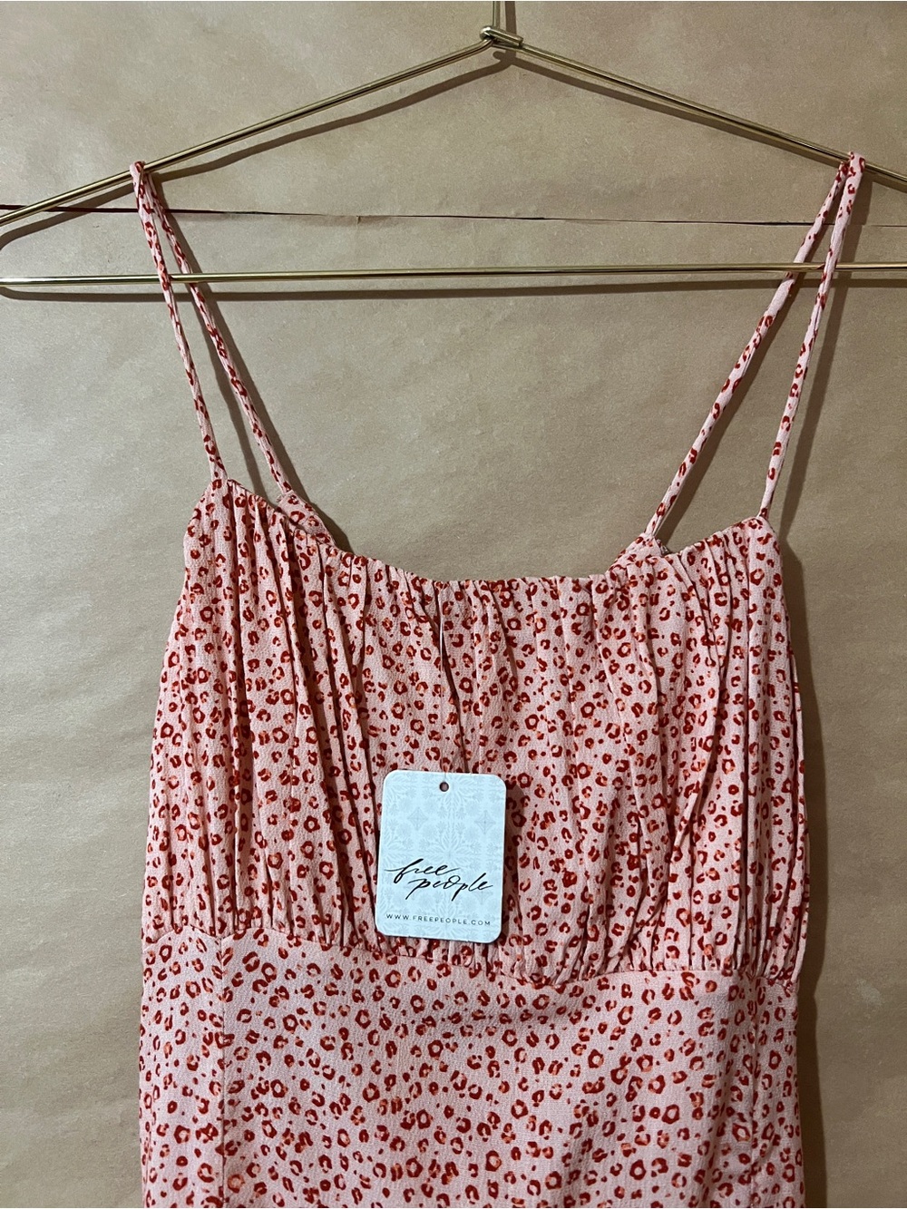 Free People | NWT Jamie Mini Dress Peach Leopard Print Ruched Tie Back Size S - Picture 6 of 12